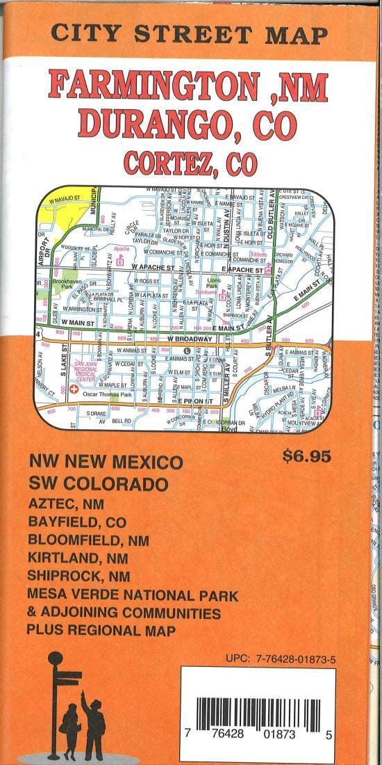 Durango et Cortez, Colorado, plus Farmington, Aztec et Bloomfield, Nouveau-Mexique | GM Johnson carte pliée GM Johnson 