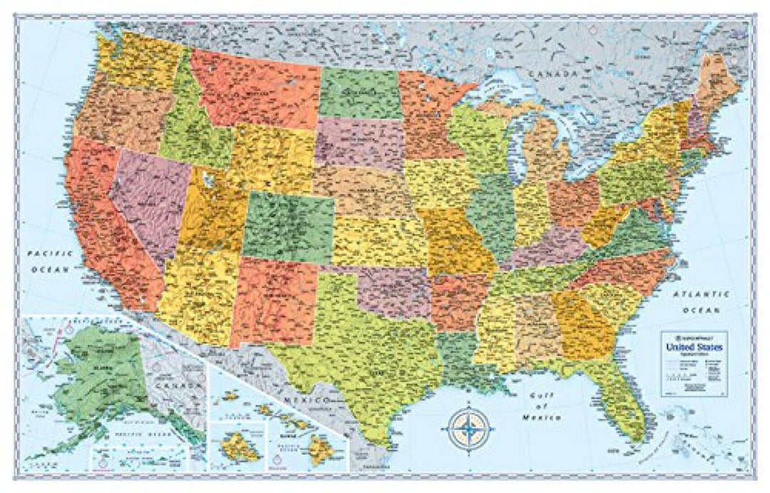 United States, Signature Series Paper Laminated Map, Blue by Rand McNally