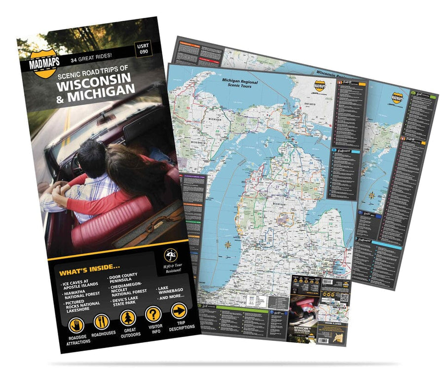 Scenic road trips of Wisconsin and Michigan | MAD Maps carte pliée 