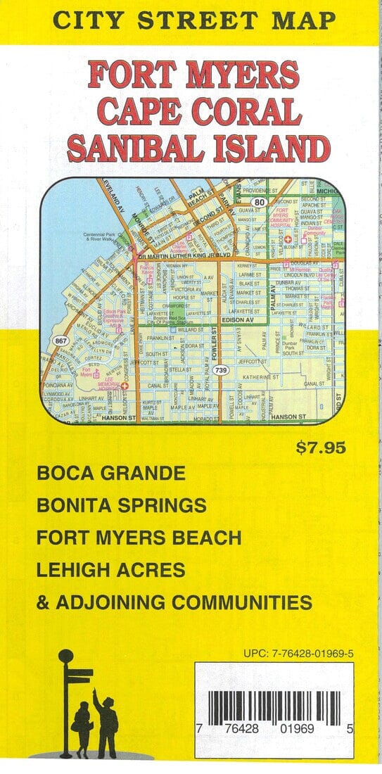 Fort Myers Cape Coral Sanibal Island City Street Map | GM Johnson carte pliée 
