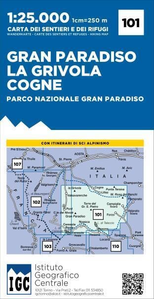 Gran Paradiso La Grivola Cogne | Istituto Geografico Centrale Hiking Map 