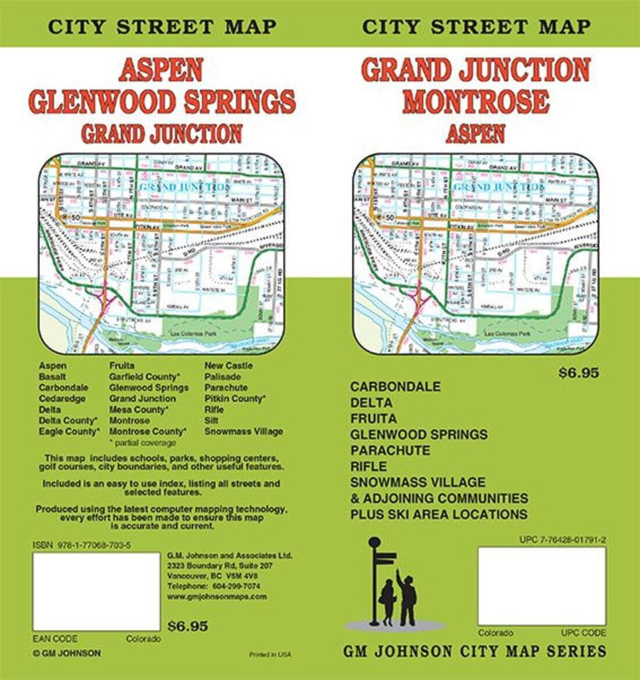 Grand Junction : Montrose : Aspen : city street map = Aspen : Glenwood Springs : Grand Junction : city street map | GM Johnson carte pliée 