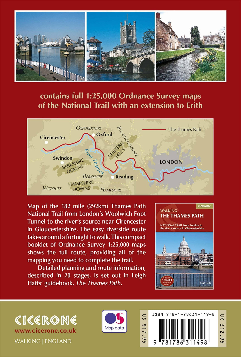 Guide de randonnées (en anglais) - Thames Path - London to river's source in Gloucestershire | Cicerone guide petit format Cicerone 
