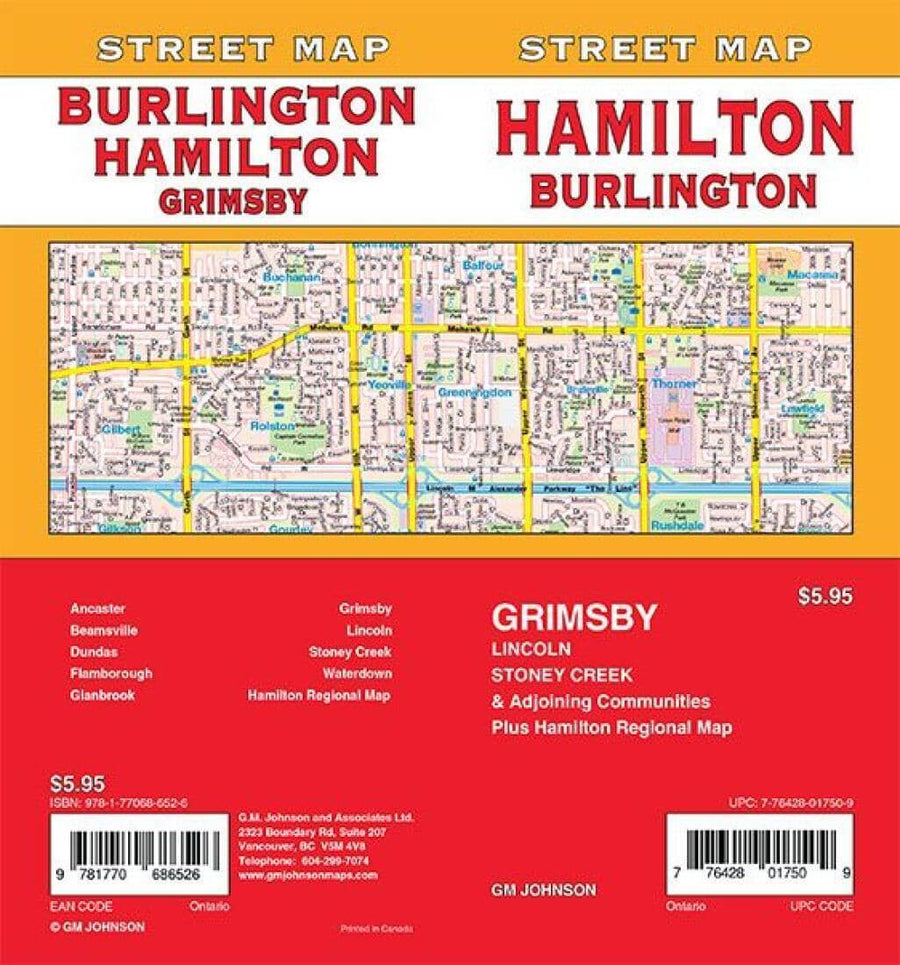 Hamilton / Burlington / Grimsby - Ontario Street Map | GM Johnson Road Map 