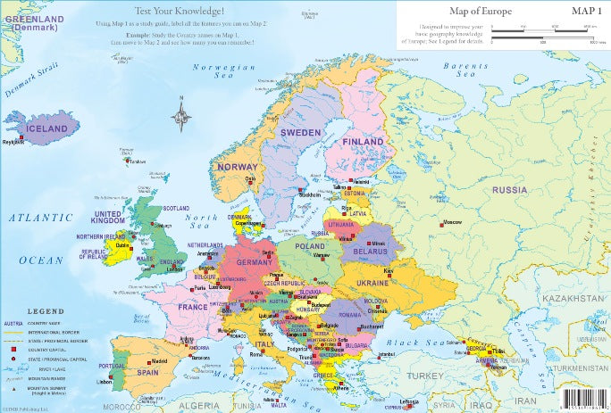 Set of 2 educational maps (in English) - Europe