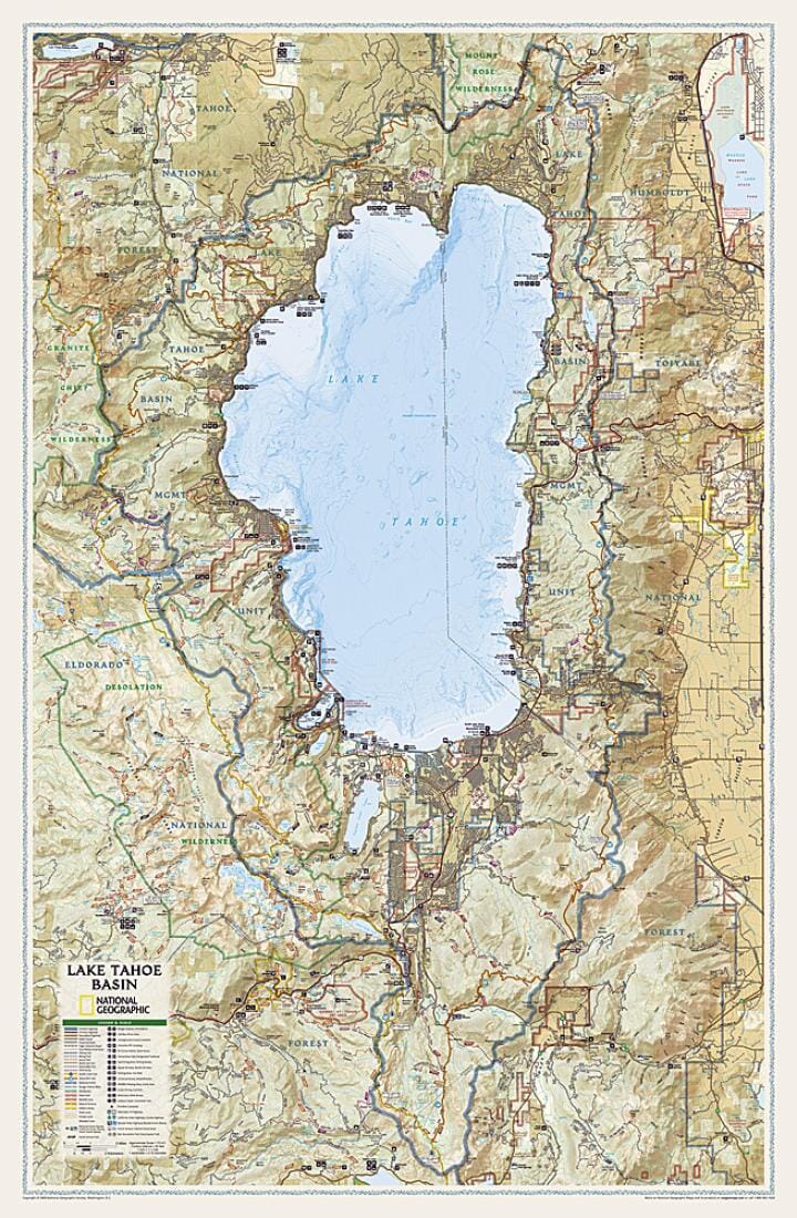 Lake Tahoe Basin Wall Map (26.5 X 40.5 Inches) (Tubed) | National Geographic Wall Map 
