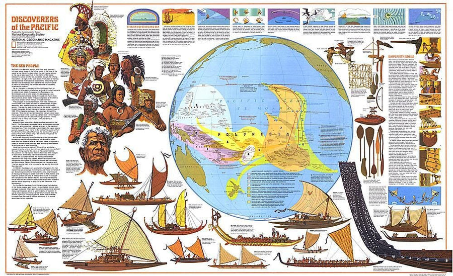 1974 Discoverers of the Pacific Map Wall Map 