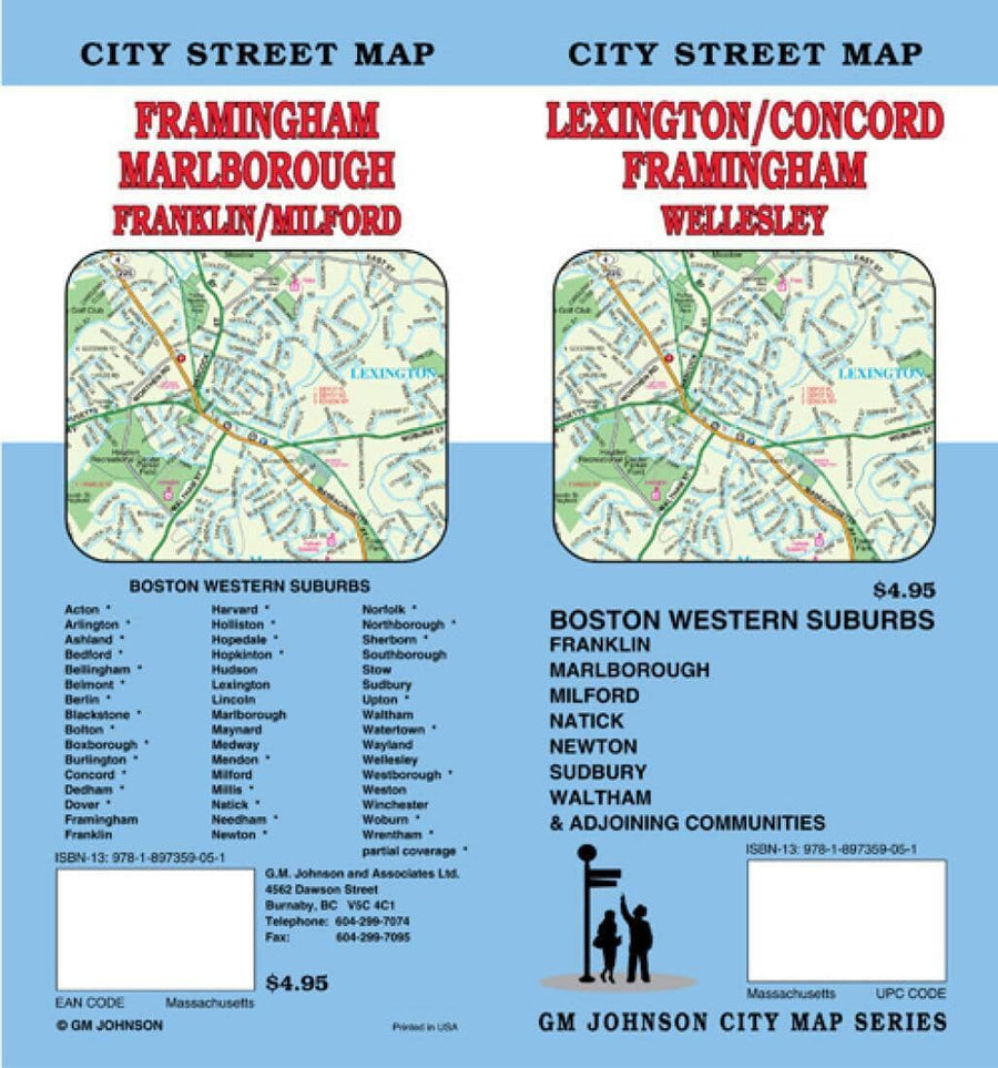 Lexington - Concord - Framingham and Boston's Western Suburbs - Massachusetts | GM Johnson Road Map 