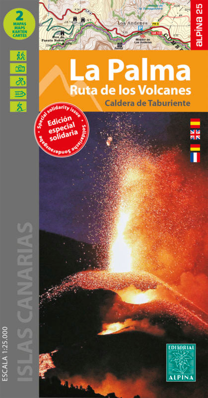 Lot de 2 cartes de randonnée - La Palma, Ruta de los Volcanes, Caldera Taburiente | Alpina carte pliée Editorial Alpina 