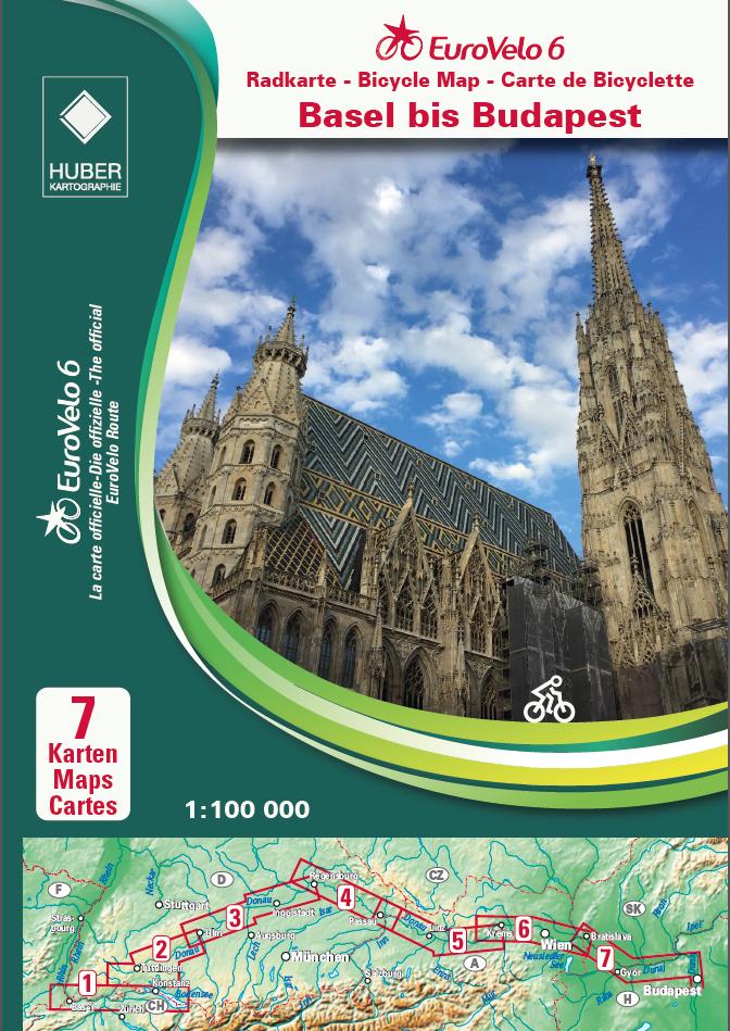 Lot de 7 cartes cyclistes - Eurovelo 6, Partie 2 : De Bâle à Budapest | Huber carte pliée Huber 