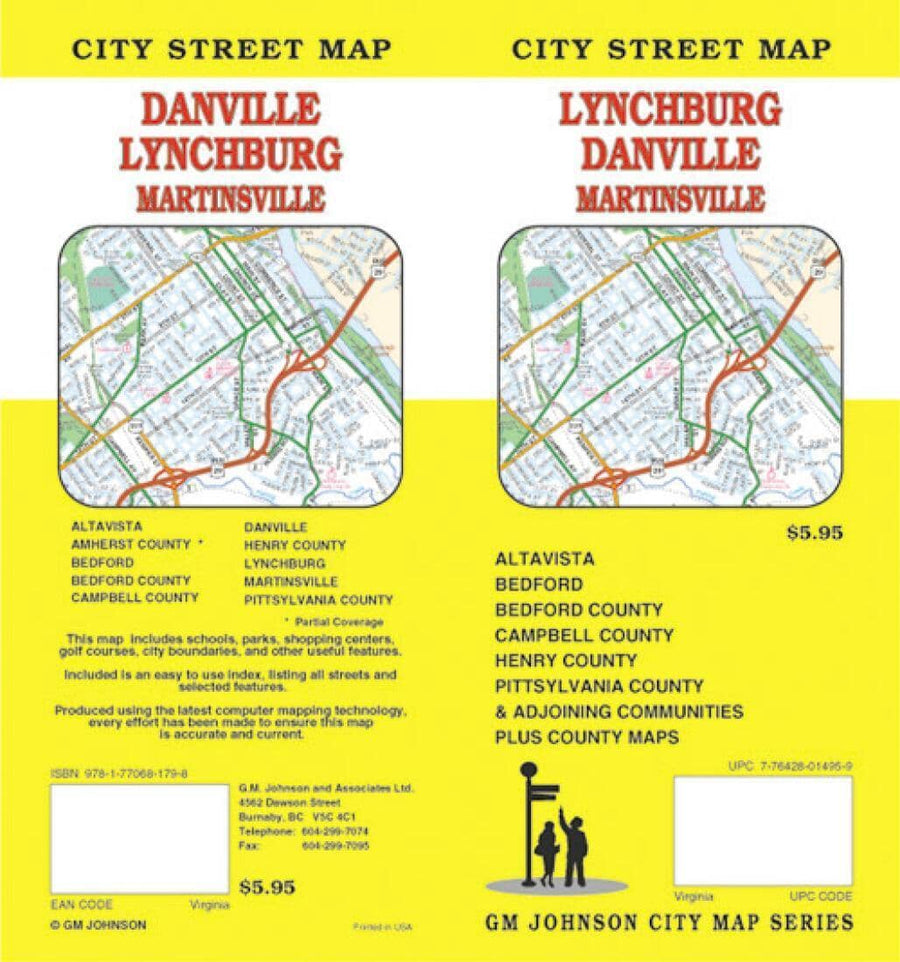 Lynchburg - Danville and Martinsville - Virginia | GM Johnson Road Map 