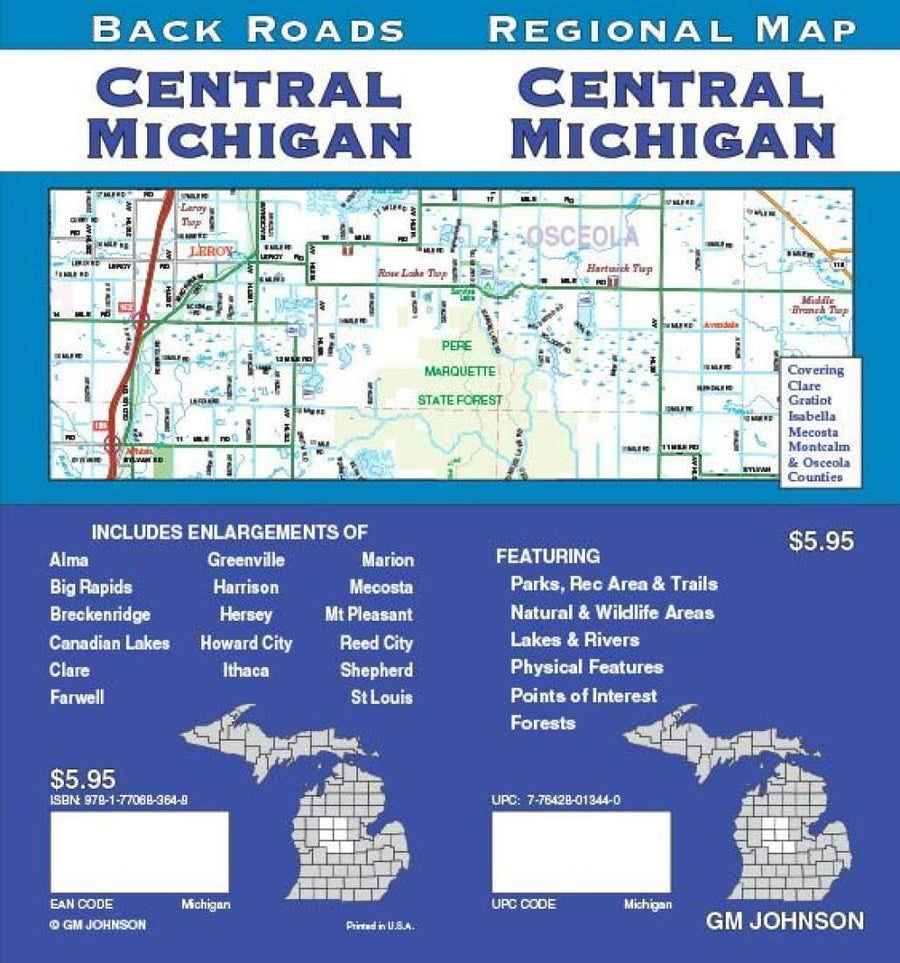 Michigan - Central - Back Roads | GM Johnson Road Map 