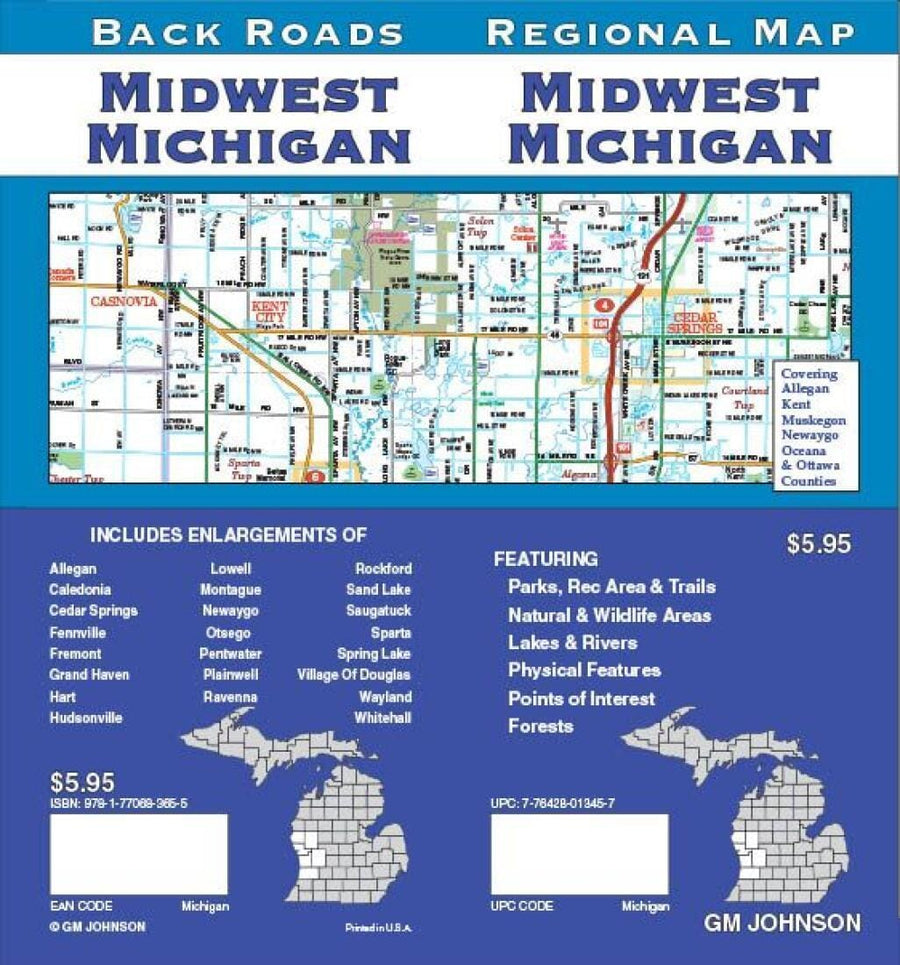 Michigan - Midwestm Back Roads | GM Johnson Road Map 