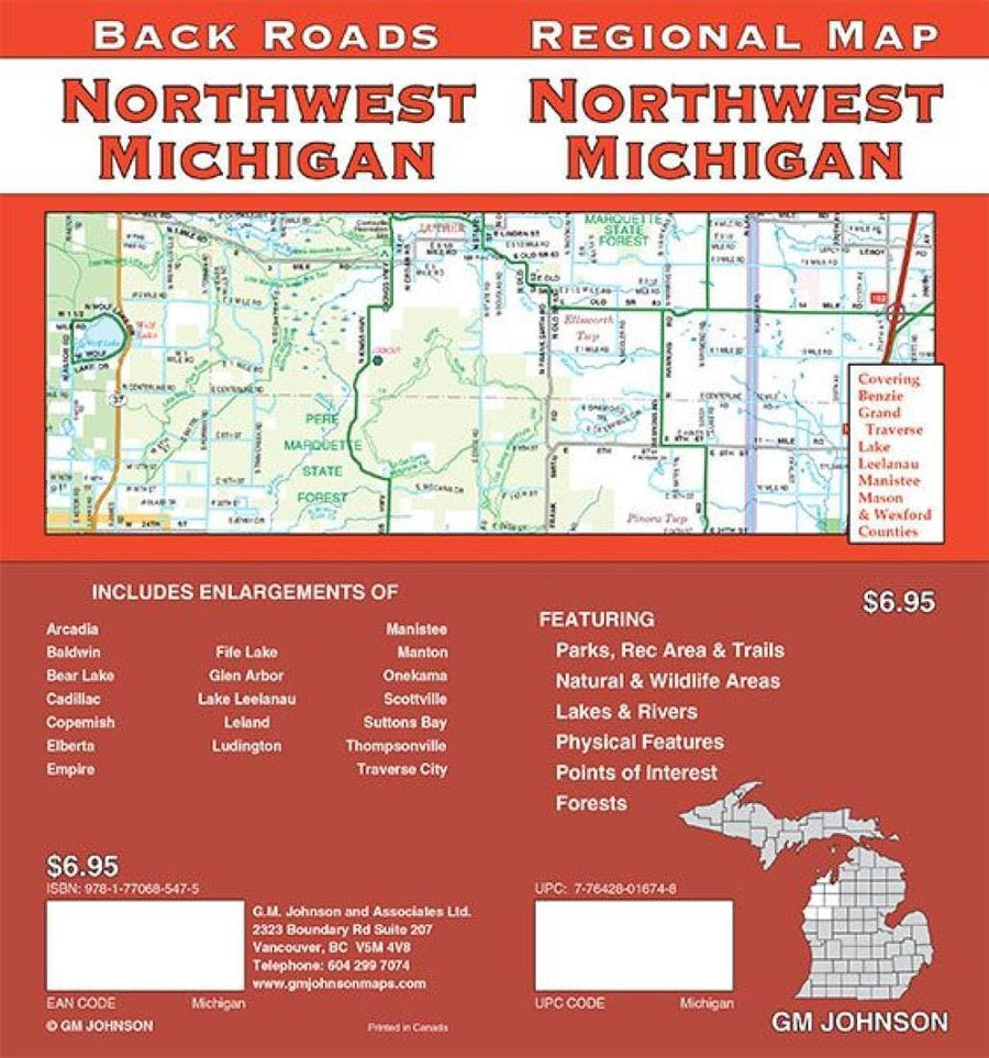 Michigan - Northwest - Back Roads | GM Johnson Road Map 