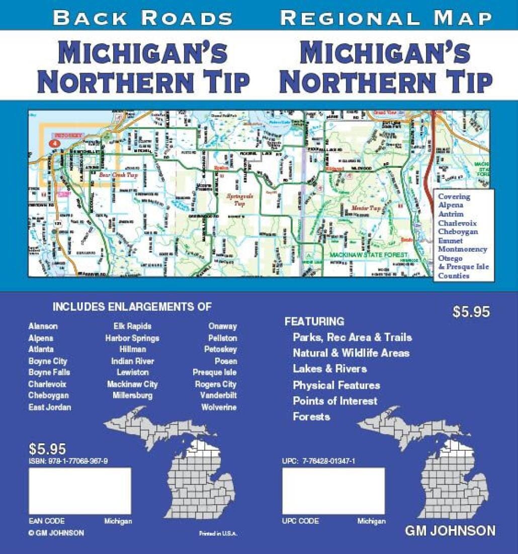 Michigan - Northern Tip - Back Roads | GM Johnson Road Map 