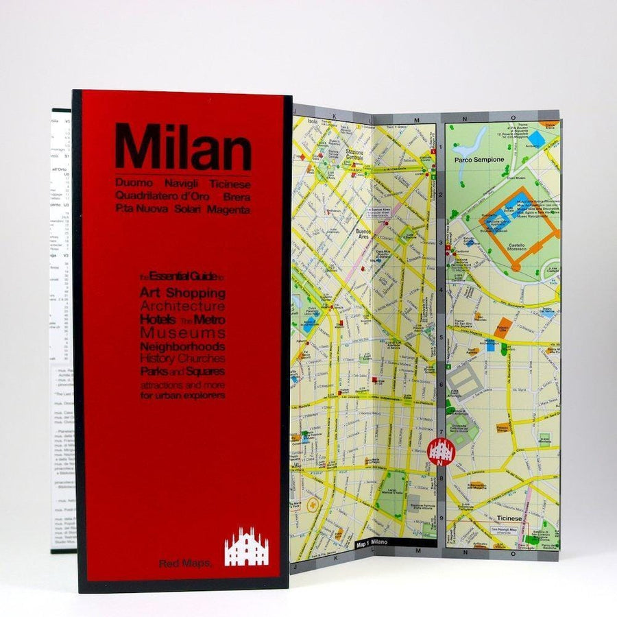 Milan, Italy : Duomo, Navigli, Ticinese : Quadrilatero d'Oro, Brera : P.ta Nuova Solari Magenta | Red Maps City Plan 