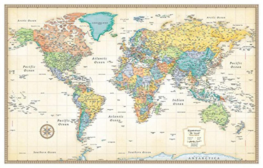 World, Classic Series Rolled Map, Beige by Rand McNally