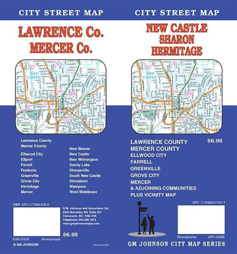 New Castle / Sharon / Hermitage / Lawrence & Mercer Co., Pennsylvania Street Map | GM Johnson Road Map 