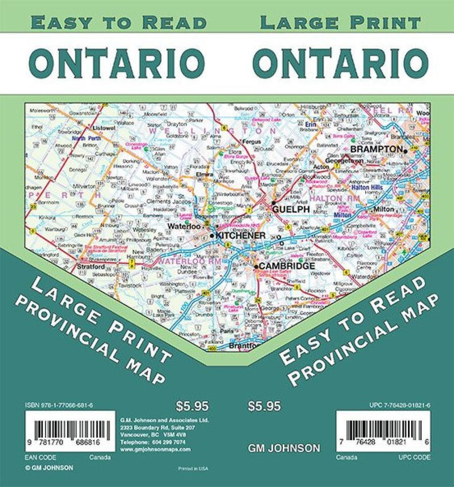 Ontario Large Print - Ontario Province Map | GM Johnson Road Map 