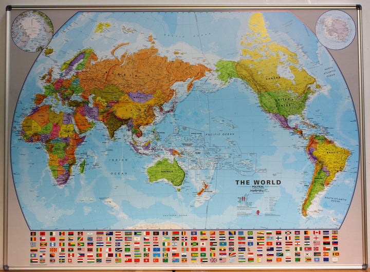 Panneau épinglable (en anglais) - Monde politique, centré sur le Pacifique - 136 x 100 cm | Maps International panneau épinglable Maps International 