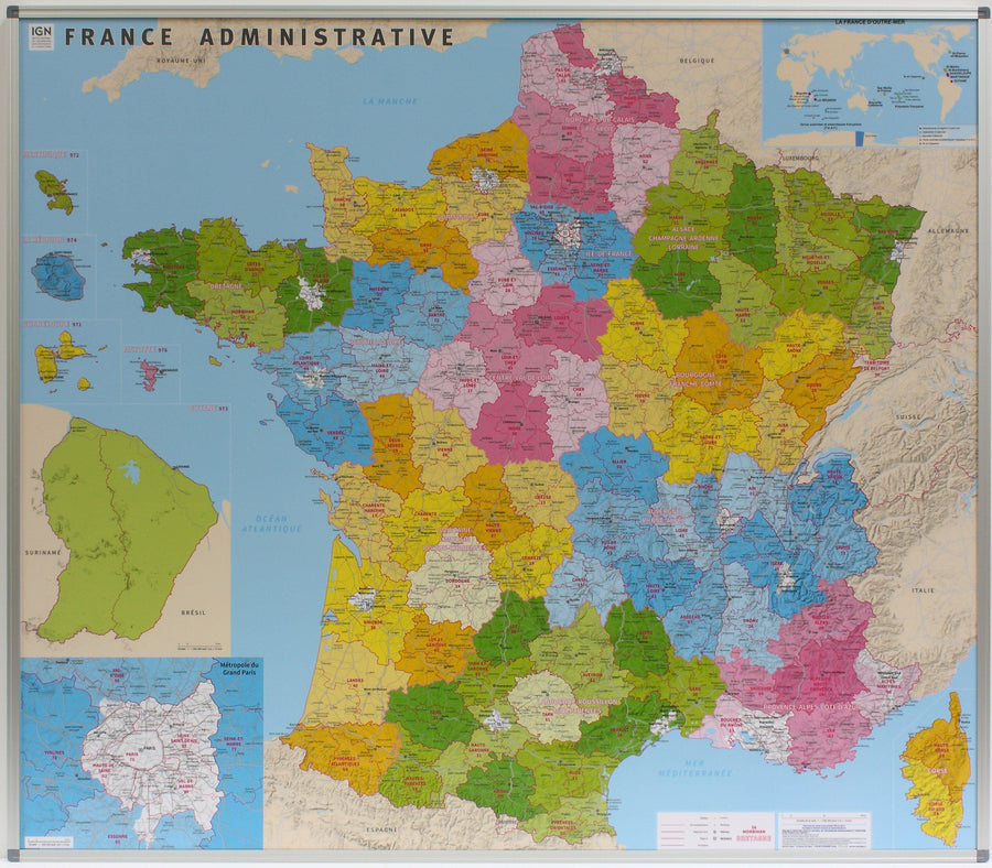 Panneau épinglable - France administrative (nouvelles régions) - 115 x 100 cm | IGN panneau épinglable IGN 