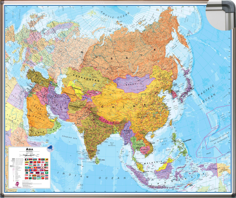 Panneau magnétique (en anglais) - Asie politique - 100 x 120 cm | Maps International panneau magnétique Maps International 