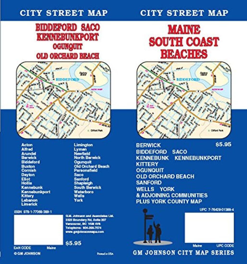 Maine South Coast Beaches : city street map = Biddeford : Saco : Kennebunkport : Ogunquit : Old Orchard Beach : city street map | GM Johnson carte pliée 