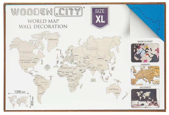 Puzzle en bois - Carte du monde, à monter soi-même - couleur bleue | Wooden City carte murale grand tube Wooden City 
