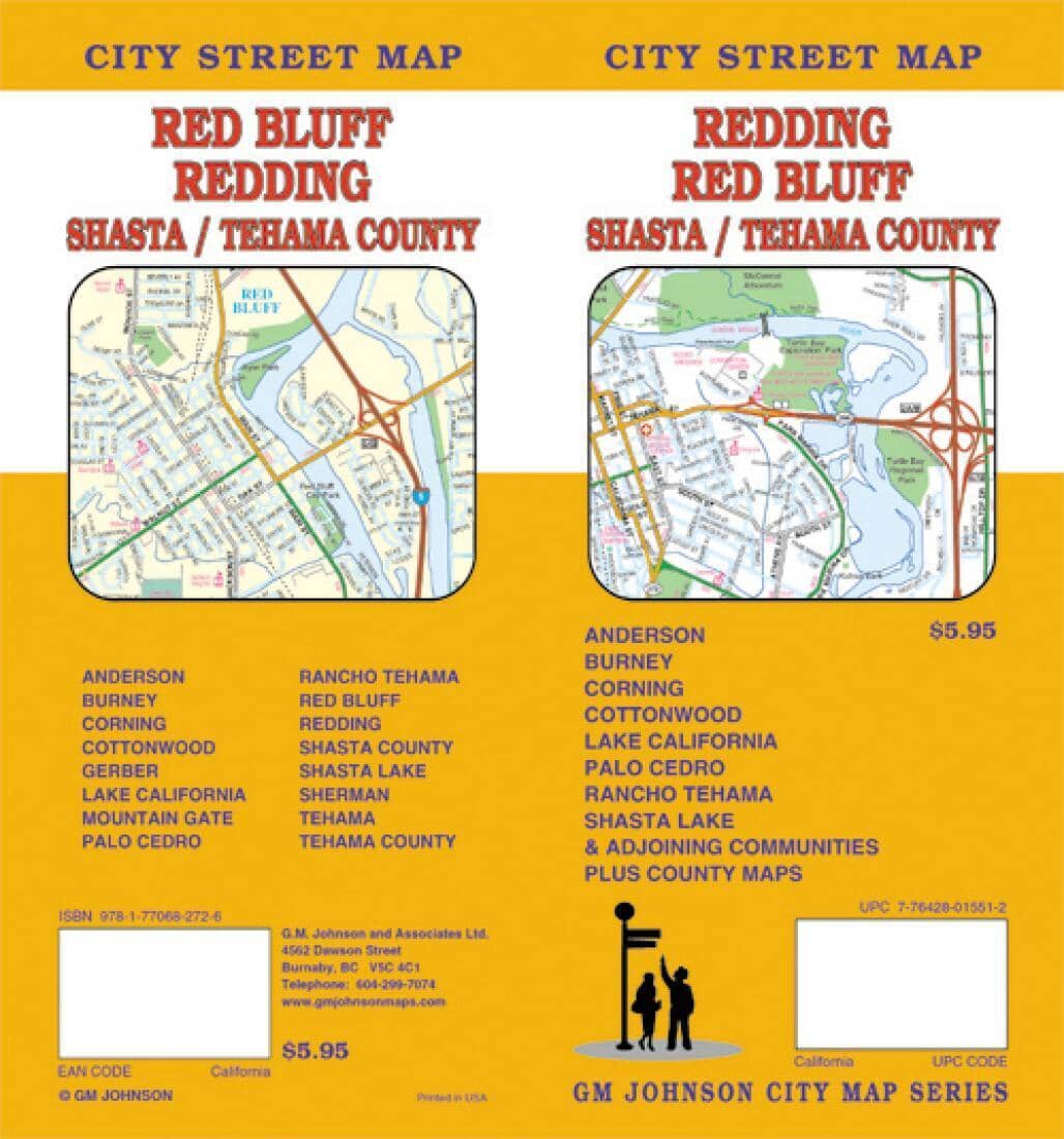 Redding - Red Bluff - Shasta and Tehama County - California | GM Johnson Road Map 