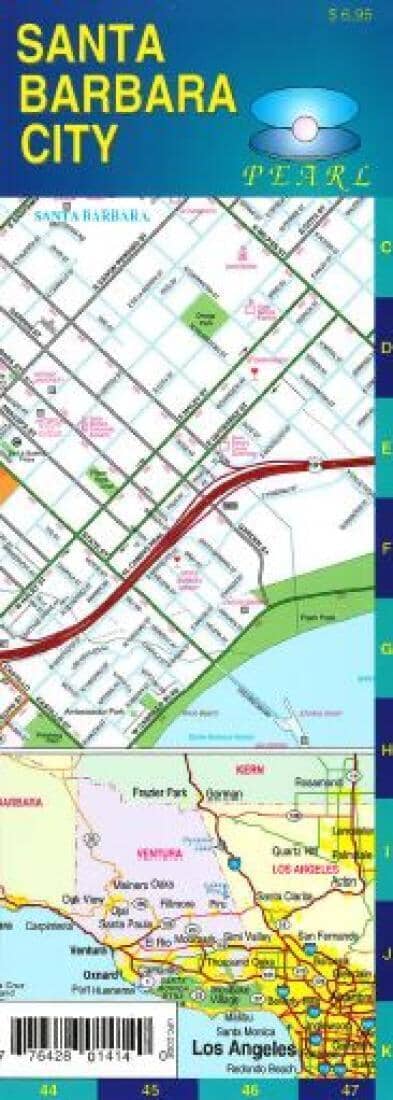 Santa Barbara and Goleta - California - Pearl Map - laminated | GM Johnson Road Map 