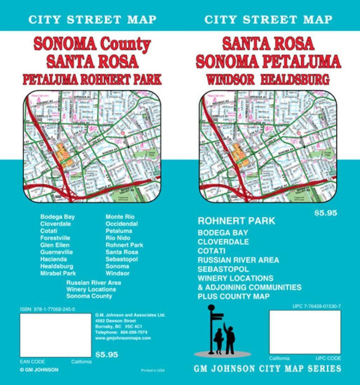 Santa Rosa - Sonoma - Petaluma - Windsor and Healdsburg - California | GM Johnson Road Map 