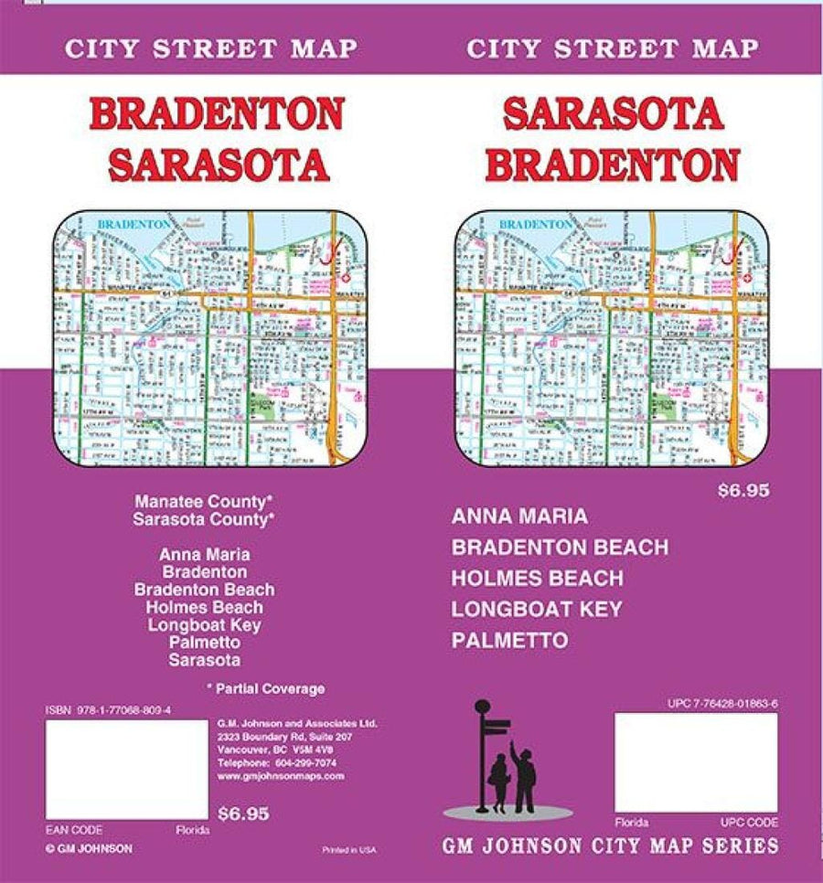 Sarasota and Bradenton, Florida Street Map | GM Johnson carte pliée 
