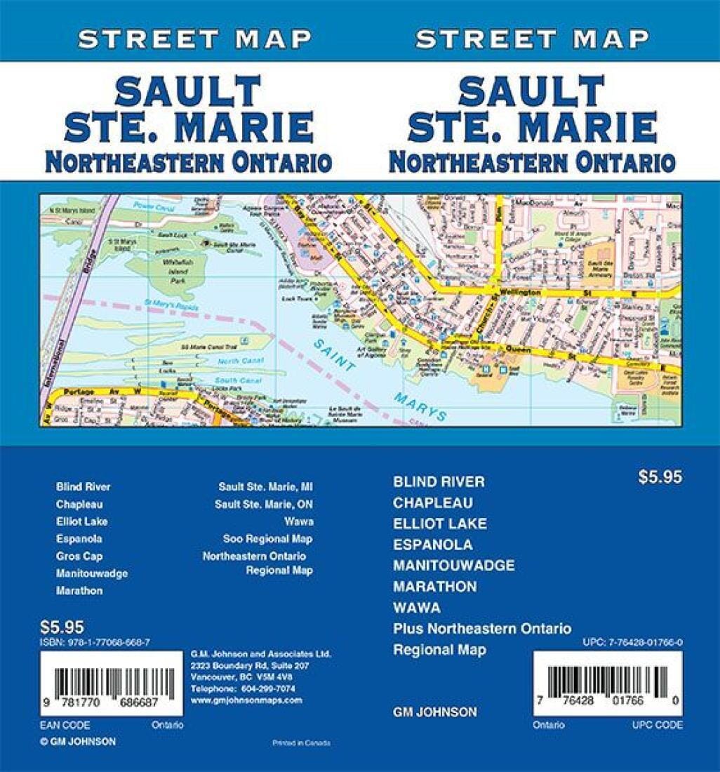 Sault Ste. Marie / North Eastern Ontario - Ontario Street Map | GM Johnson Road Map 