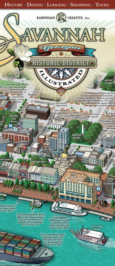 Savannah - Georgia - Historic District - illustrated | Karpovage Creative - Inc. Road Map 