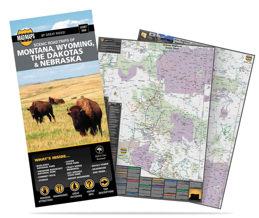Scenic Road Trips of Montana, Wyoming, The Dakotas & Nebraska | MAD Maps carte pliée 