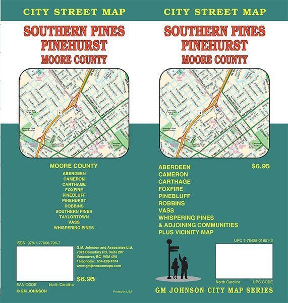 Southern Pines / Pinehurst / Moore County - North Carolina Street Map | GM Johnson Road Map 
