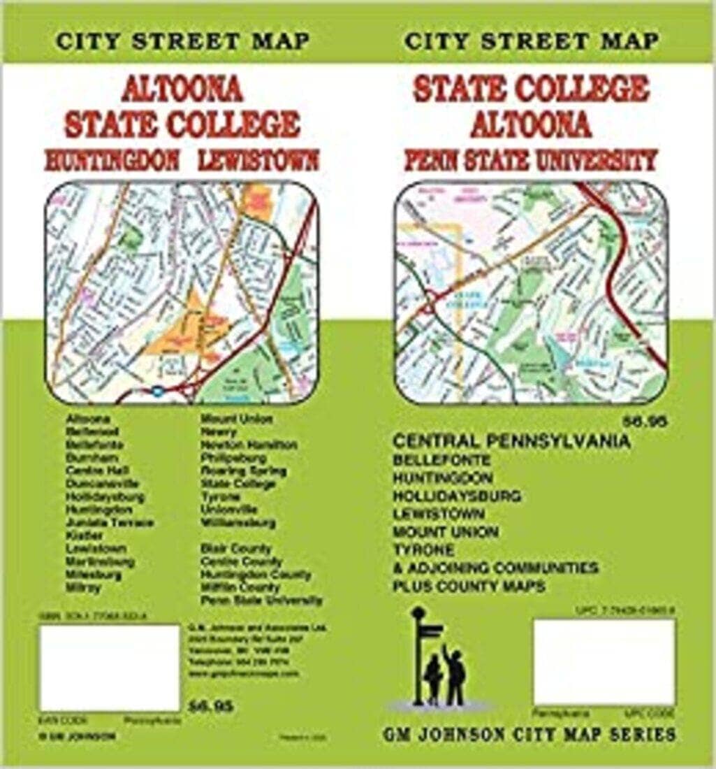State College : Altoona : Penn State University : city street map = Altoona : State College: Huntingdon : Lewiston : city street map | GM Johnson carte pliée 