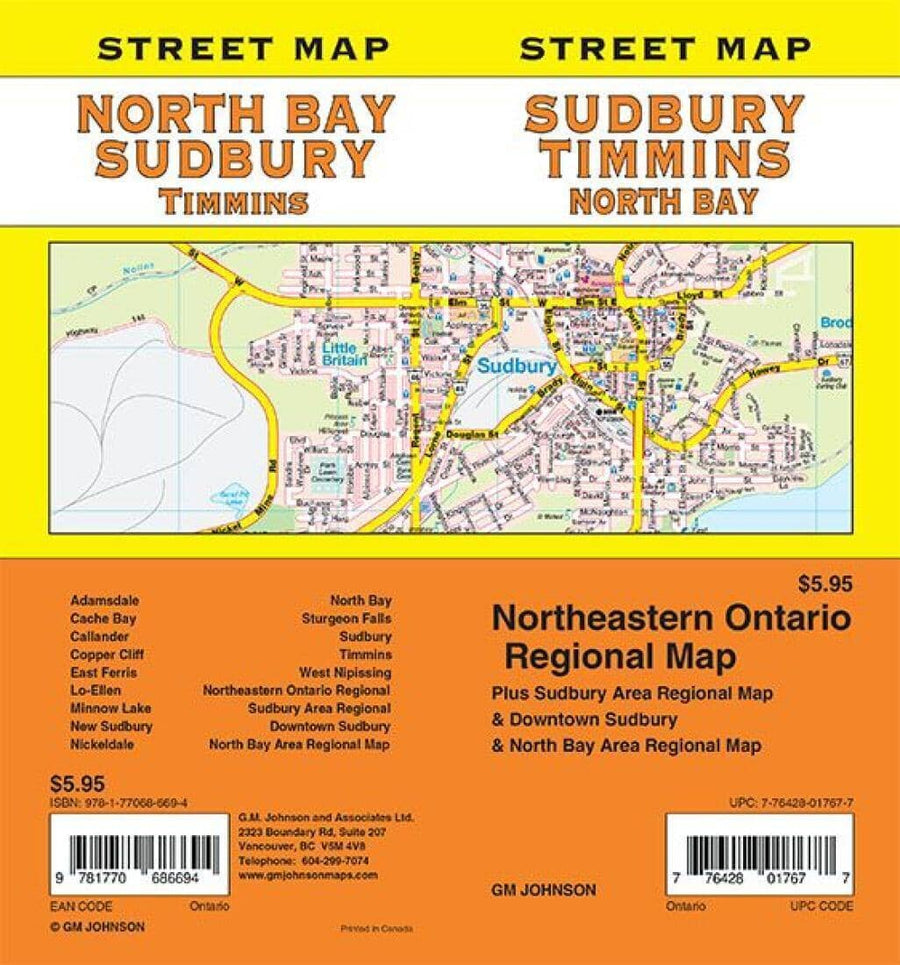 Sudbury / North Bay / Timmins - Ontario Street Map | GM Johnson Road Map 