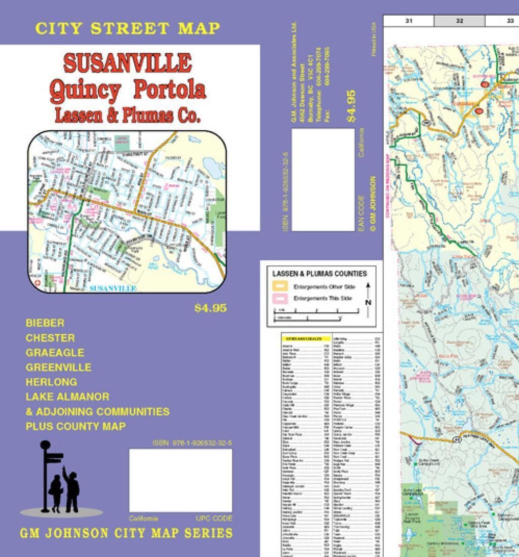 Susanville - Quincy - Portola and Lassen and Plumas Counties - California | GM Johnson Road Map 