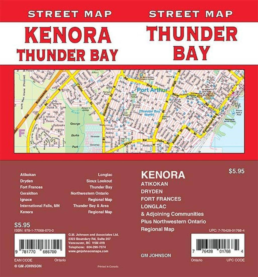 Thunder Bay / Kenora / Fort Frances / Dryden - Ontario Street Map | GM Johnson Road Map 