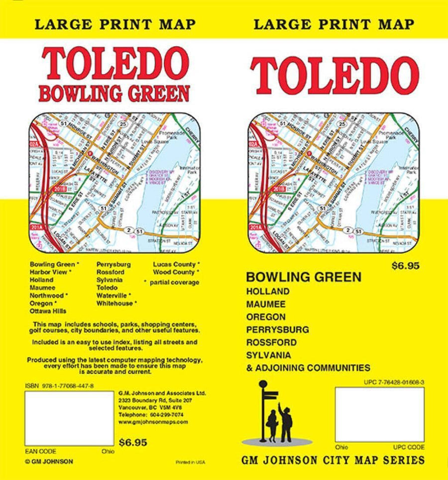 Toledo and Bowling Green - Ohio - large print | GM Johnson Road Map 