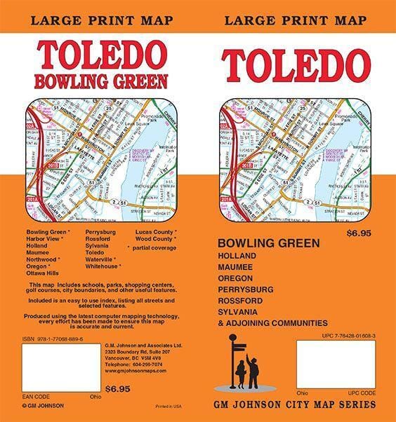 Toledo et Bowling Green - Ohio - gros caractères | GM Johnson carte pliée GM Johnson 