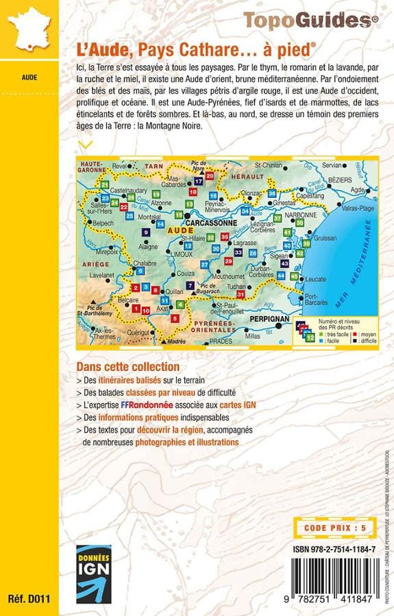 Topoguide de randonnée - L'Aude, Pays Cathare à pied | FFR guide petit format FFR - Fédération Française de Randonnée 