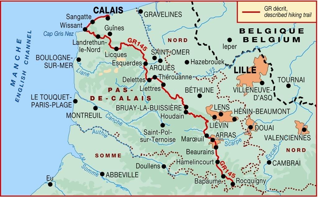 Hiking guide Via Francigena through Pas de Calais GR145 FFR French