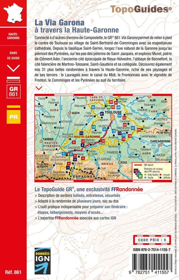 Topoguide de randonnée - Via Garona, à travers la Haute-Garonne - GR861 | FFR guide petit format FFR - Fédération Française de Randonnée 