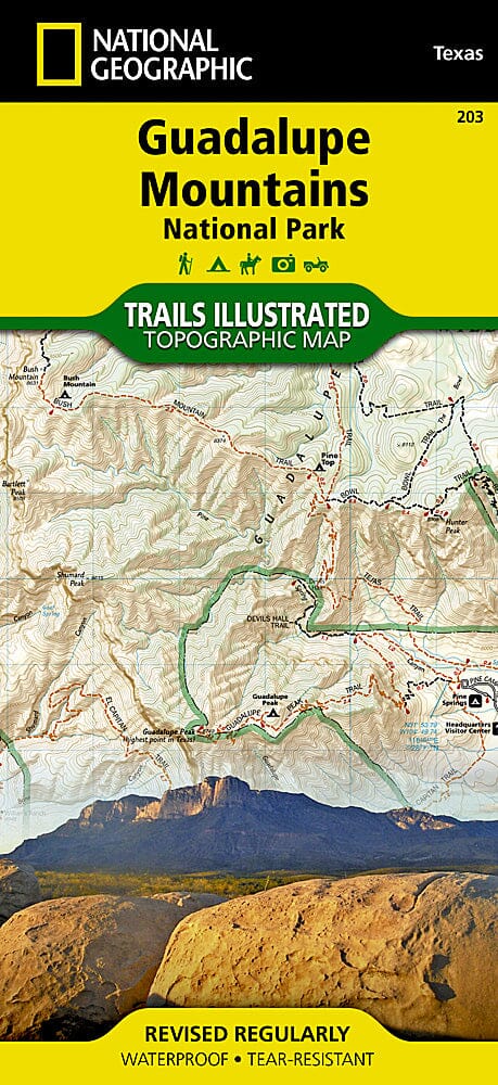 Trails Map of Guadalupe Mountains National Park (Texas), # 203 | National Geographic carte pliée National Geographic 