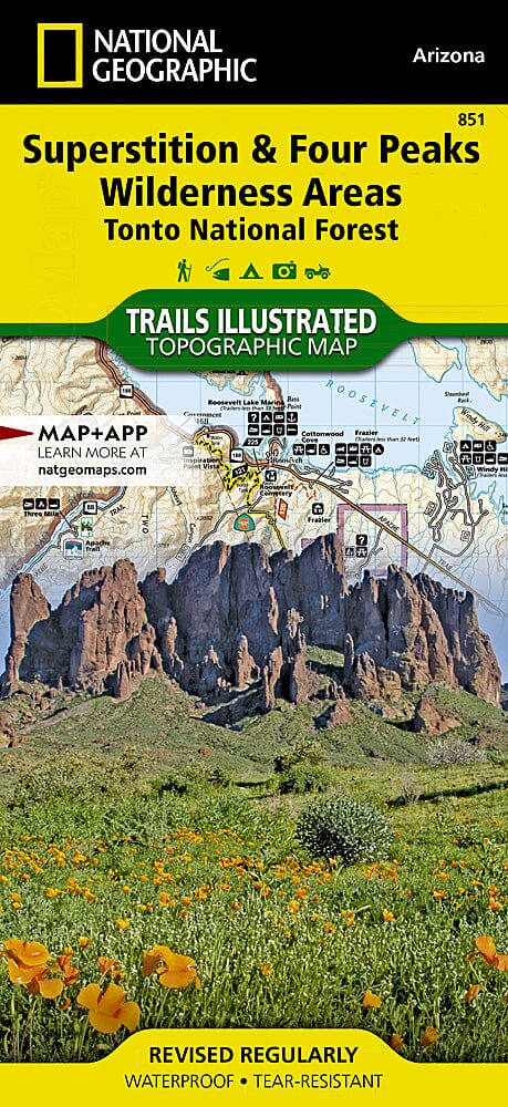 Trails Map of Superstition & Four Peaks Wilderness Areas, Tonto National Forest (Arizona), # 851 | National Geographic carte pliée National Geographic 
