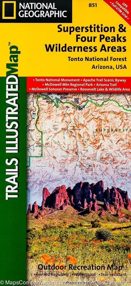 Trail Map of Superstition & Four Peaks Wilderness Areas (Tonto National Forest, Arizona) - # 851 | National Geographic