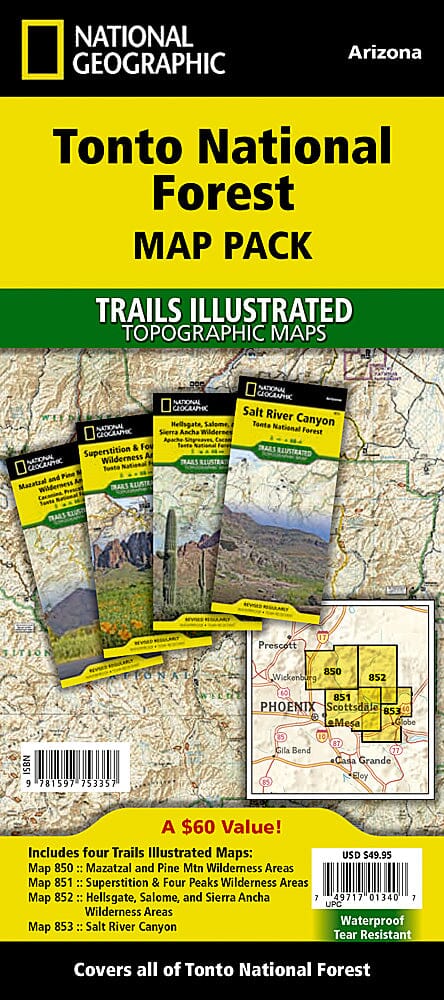 Trails Map of Tonto National Forest (Arizona), # 850, 851, 852, 853 (Pack Bundle) | National Geographic carte pliée National Geographic 