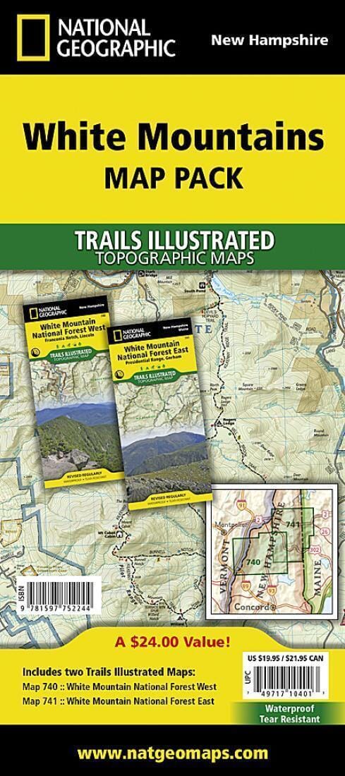Trails map of White Mountains National Forest, New Hampshire & Maine - # 740 & 741 (Pack Bundle) | National Geographic